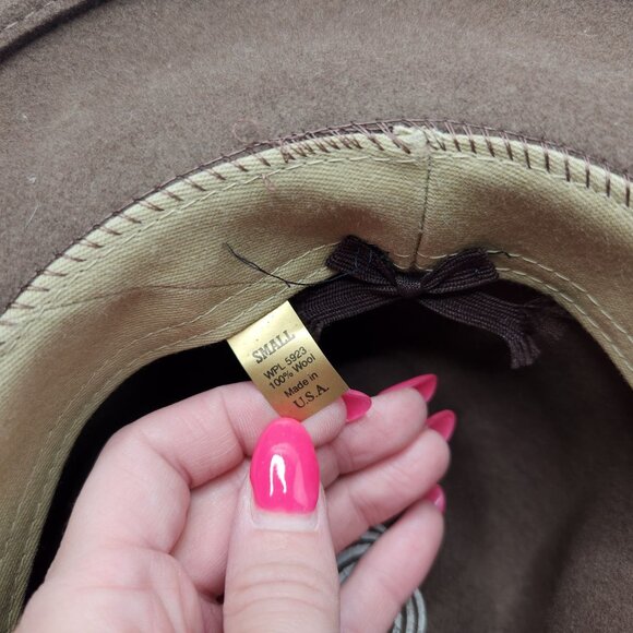 Dorfman Pacific 100% Wool Felt Fedora Hat Moss Brown Band and Buckle Men's S - Picture 5 of 5